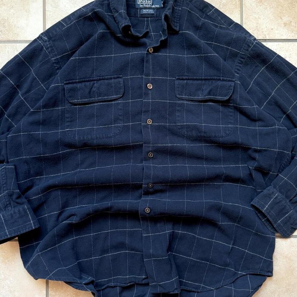 Ralph Lauren Navy Blue Benford Long Sleeve Dress Shirt - Size L